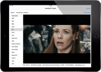 screenshot of the nessEyeTV client for iPhone & iPad